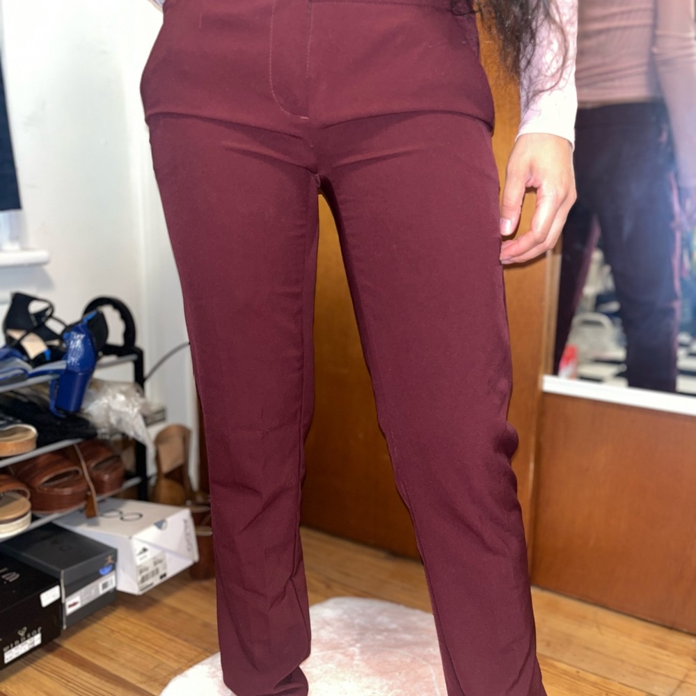 New York & Company Burgundy Straight Leg Pants